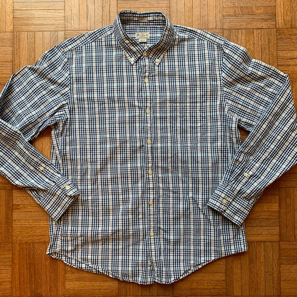 Men's J. Crew Slim Fit Blue Gray Orange Shirt, L - Picture 4 of 6